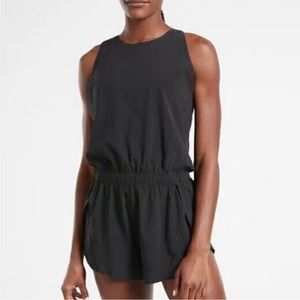 Athleta Run With It Short Romper Lined Light Weight One Piece Black Strappy M